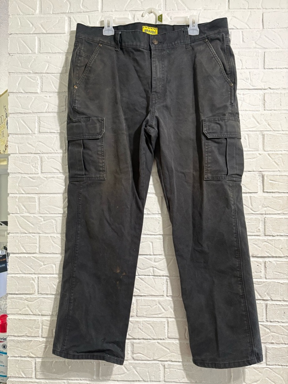 BRAZOS Men's Black Cargo Canvas Work Pants 36x30